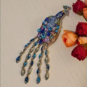 Regal Peacock Tassel Brooch
